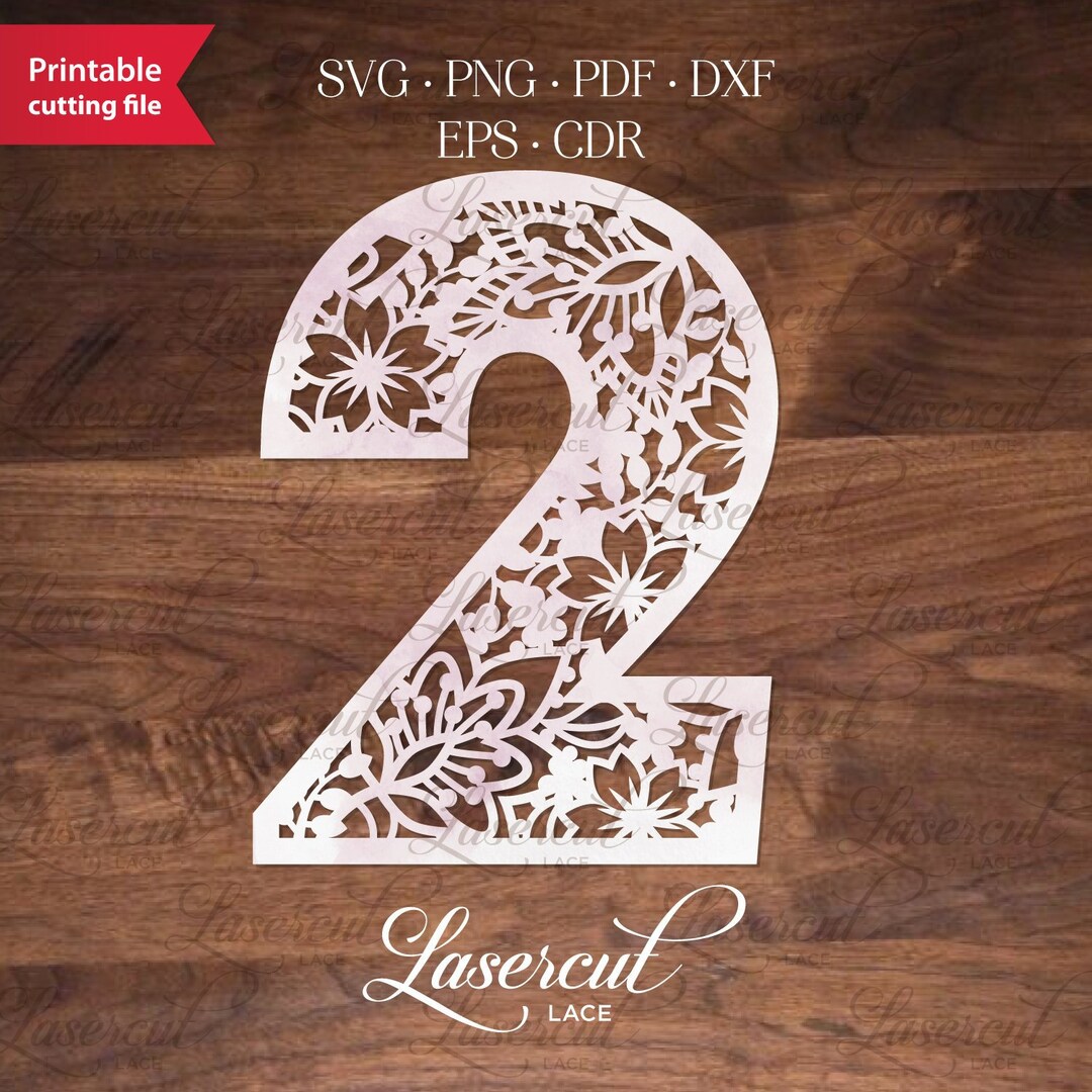 Table Number Sign Template Svg, TWO 2 File for Cricut, Floral Numbers