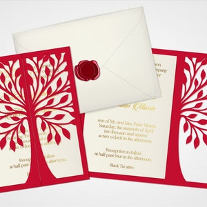 Modelo SVG de cartão de casamento em árvore, convite cortado a laser, arquivo de recorte de papel de noivado de árvore genealógica para convite de casamento, arquivo svg para Cricut