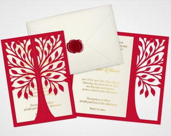 Tree wedding card SVG template laser cut invitation, Family tree engagement papercut file for wedding invitation, svg file for Cricut