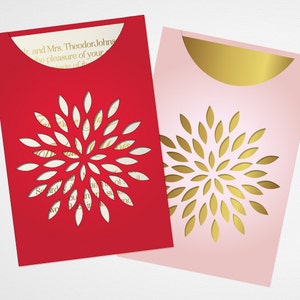 Enveloppe d'invitation de mariage découpée au laser avec fleur, carte SVG DXF avec motif de fleur (ai, eps, pdf, cdr, svg, studio, dxf), fichier de coupe svg