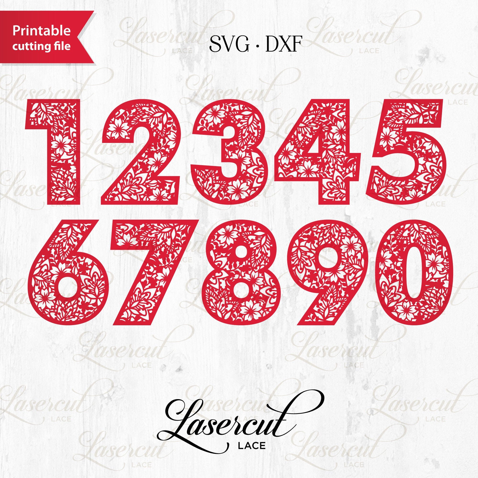 Download Monogram Numbers. Floral laser cut numbers template DXF SVG | Etsy
