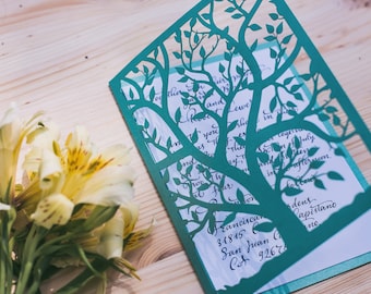 SVG wedding invitation card with tree,  6x8.5" Cricut and Silhouette Cameo template, Laser Cut SVG DXF vector template