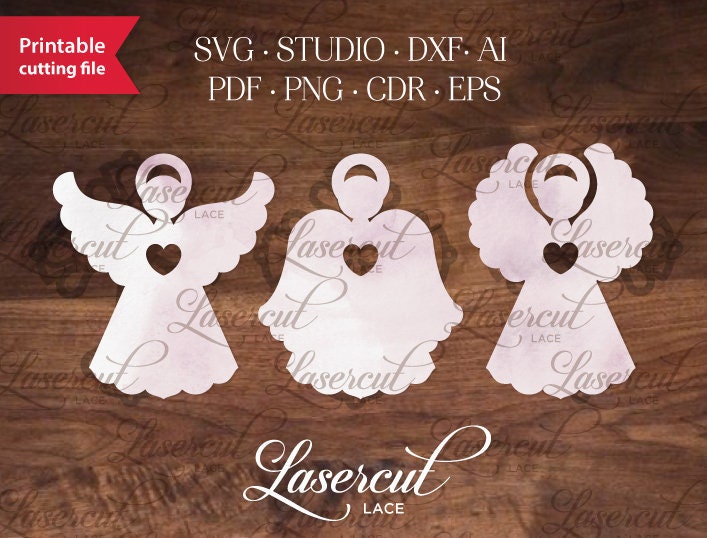 Three Christmas angels SVG template. Printable vector gift tags (Cricut, Silhouette), Communion Angel DXF • Easter Angels
