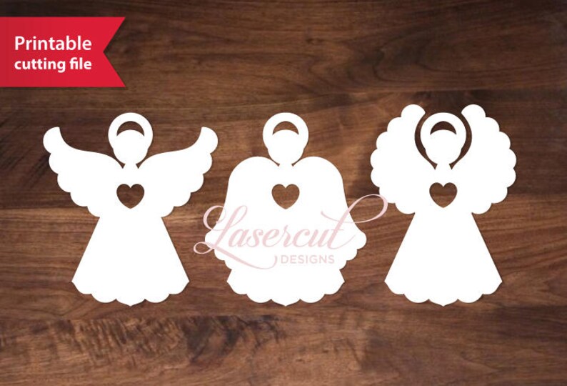 Three laser cut angels template. Printable vector gift tags | Etsy