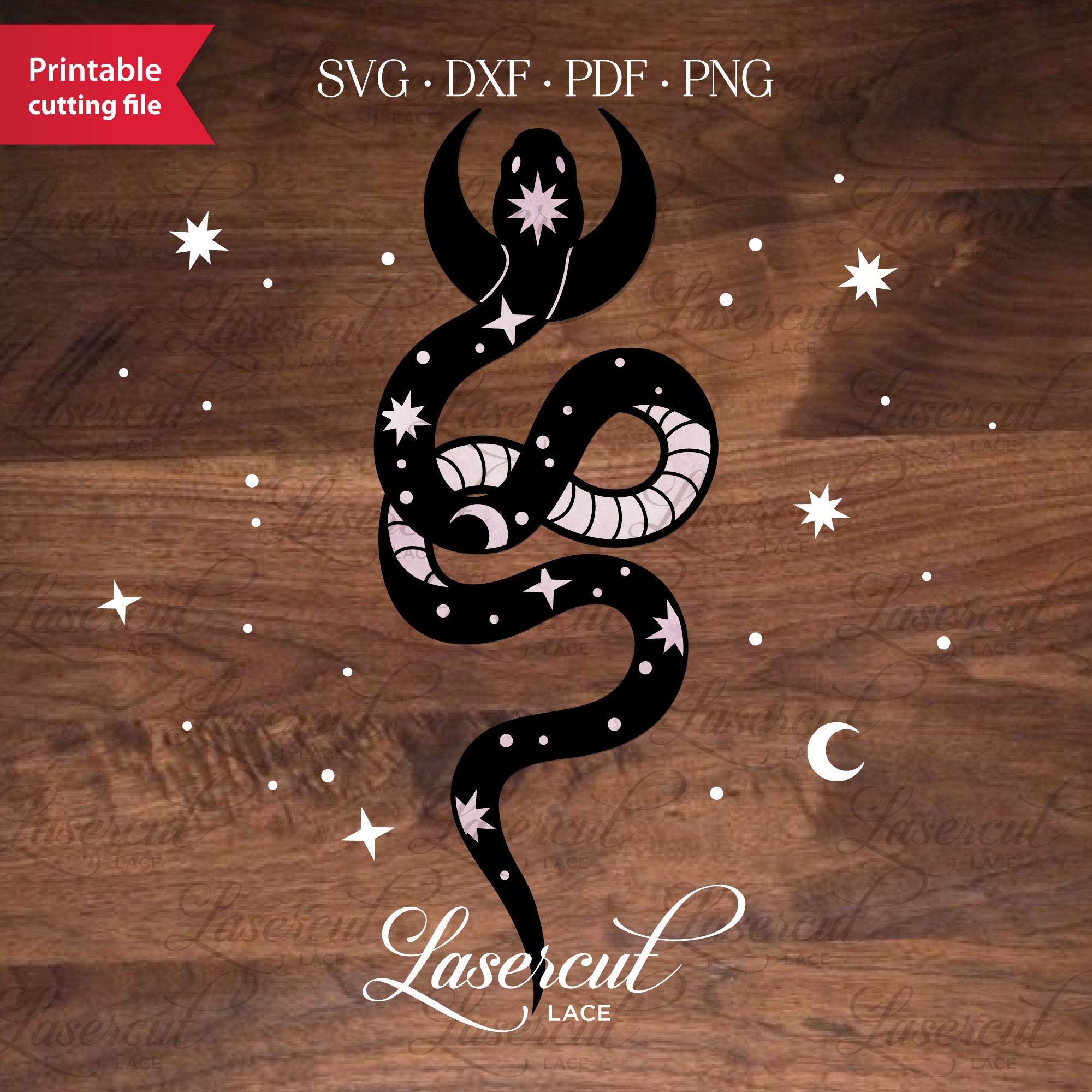 Celestial Serpent SVG Snake Moon and stars dxf cutting file | Etsy