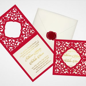 Lasercut Vorlage quadratische Hochzeitseinladung SVG, quadratische Save the Date Karte DXF, lasergeschnittene Einladung Vektor