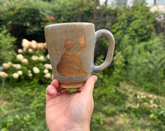 Handmade Stoneware “Book Goddess” Mug-Grey