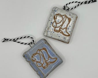 Handmade Stoneware Ceramic Book Trope Ornament: Cowboy Romance