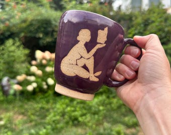 Handmade Stoneware “Book Goddess” Mug-Purple