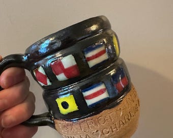 Handmade Stoneware Signal Flag Mug: F*ck ICE