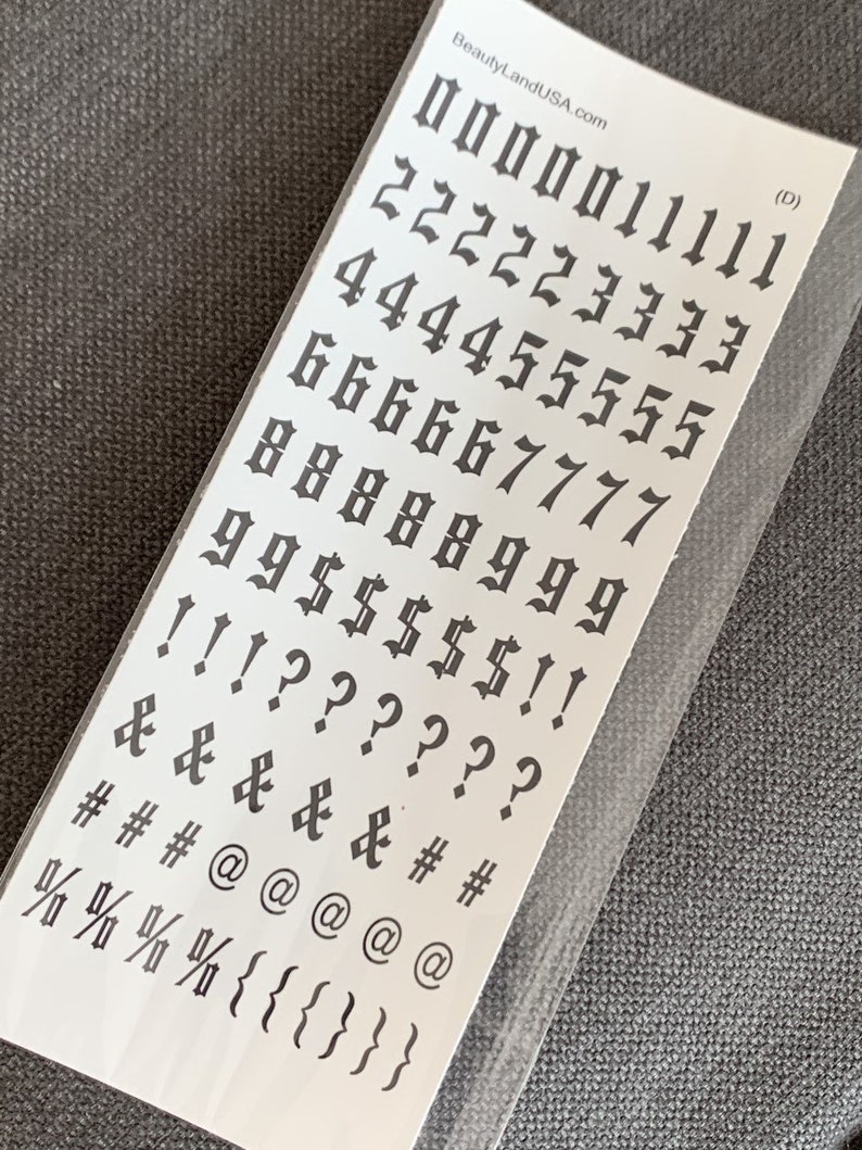 87 letter / number Old English Nail Clear Water Slide Decals | Etsy