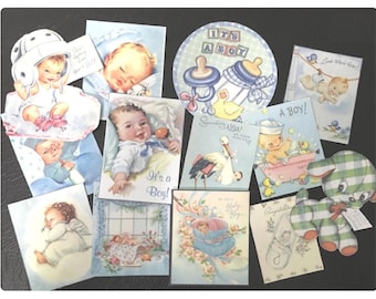 Vintage Baby Boy Die Cuts: Card Making Embellishments - Lot of 13