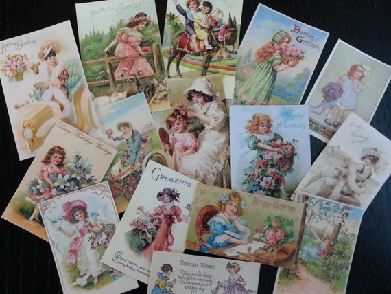 VINTAGE Victorian Girl Greeting Card Die Cuts for Card Making BB41 Lot of  15 Adorable 