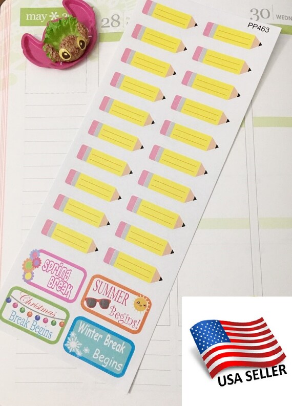 School Pencil Planner Stickers: Homework, Study, School Day