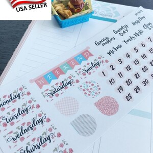 S-443 -- Pink Roses Floral Date Covers, Weekly, Monthly: Planner Stickers || Perfect 4 Erin Condren, Limelife, Plum Paper, Filofax Planners