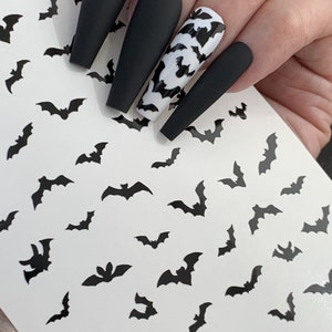 Halloween nails decals, Black Bats, Ghosts, Skull Butterfly nails, Halloween nail art, Halloween bat nail art decals, bat nail stickers