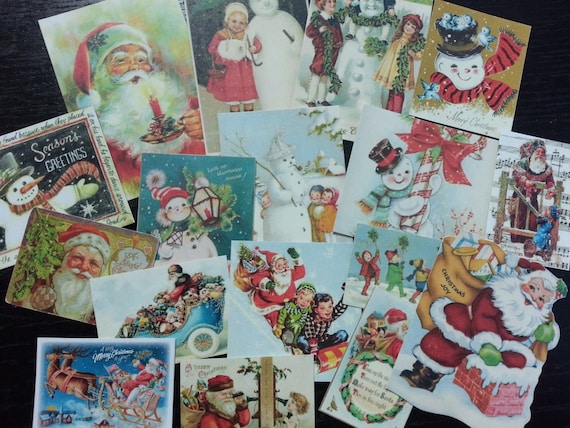 Vintage Christmas Die Cuts: Santa, Snowmen Greeting Card Embellishments (Lot of 17)