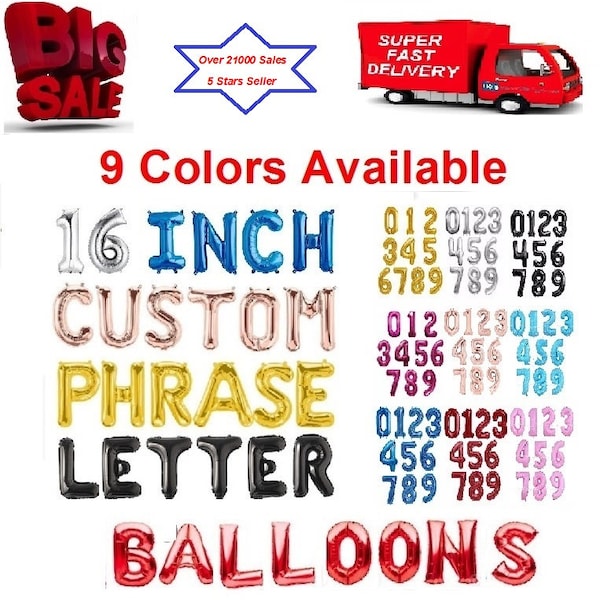 Letter, Number Foil Balloons 16" (9 Color Available ) Create Your Own Phrase/Name/Number/Word,Magenta, Red, Black, Gold, Rose Gold & Silver