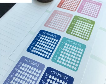 S075 -Weekly Hydrate Checklist,Daily Hydration Tracker,Drinking,Water, Thirsty, healthy:Planner Stickers |Erin Condren, Limelife, Plum Paper