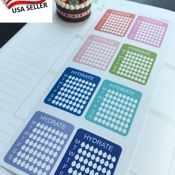 S075 -Weekly Hydrate Checklist,Daily Hydration Tracker,Drinking,Water, Thirsty, healthy:Planner Stickers |Erin Condren, Limelife, Plum Paper