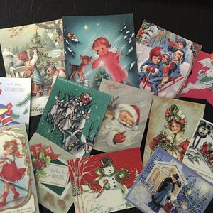 Presente de Natal, árvores de Natal, cartões de Papai Noel cortados para fazer cartões, BB59 - lote de 13 vintage