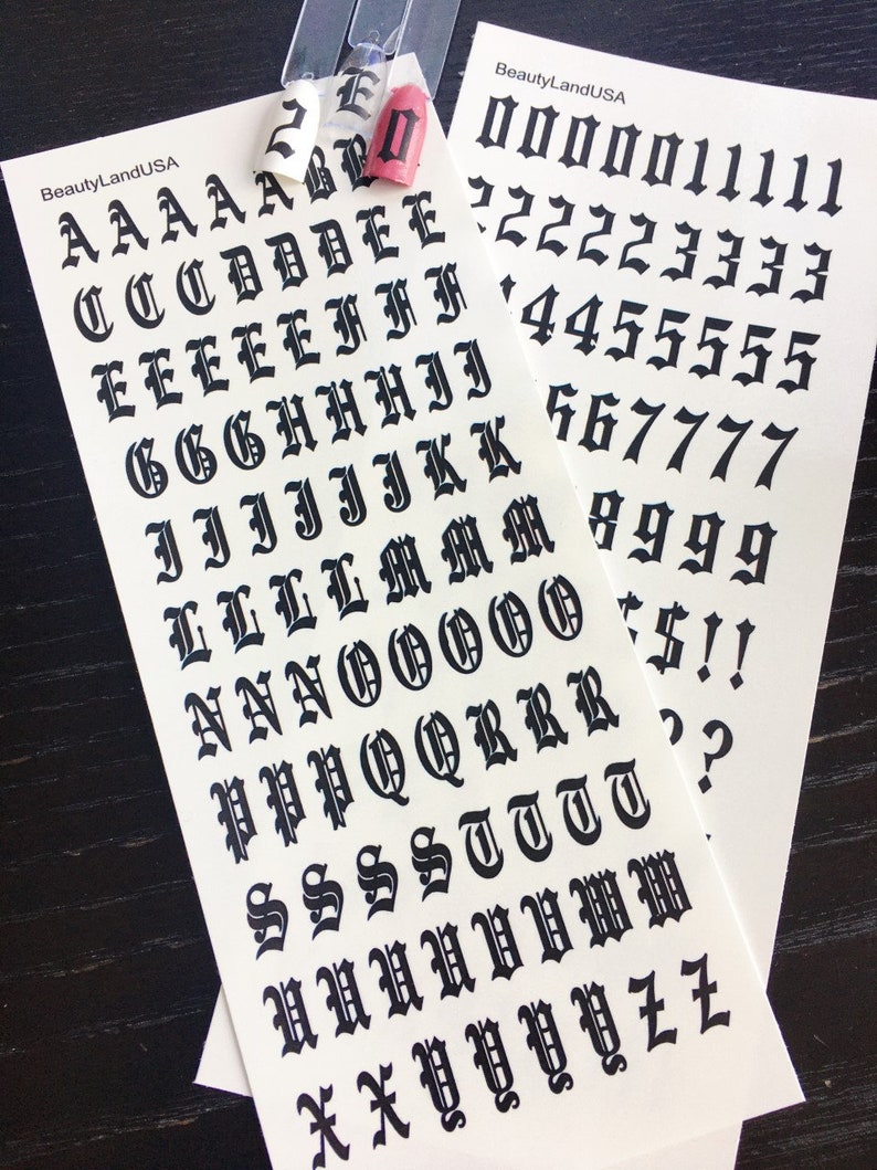 87 letter / number Old English Nail Sticker Clear Water Slide | Etsy