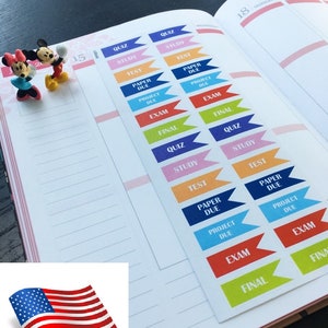 Study, high school,College Flag, Paper due, Quiz, Study. Test., Project Due, Exam. ,Erin Condren, Limelife,Plum Paper,Filofax Planners S001
