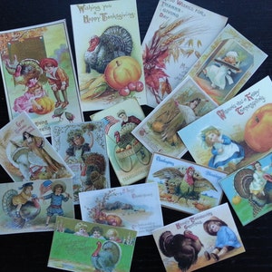 VINTAGE Ação de Graças, colheita de abóbora, outono, árvores, cartões comemorativos de outono cortados 4 scrapbooking - BB06B - lote com 15
