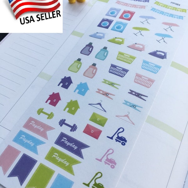 Daily Life,Cleaning, Dish Wash, Vacuum, Recycle Bag: Planner Stickers||Perfect 4 Erin Condren,Limelife,Plum Paper,Filofax, S064/S214/S370