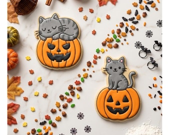 Halloween Cat On Pumpkin Cookie Cutter STL - 3D Printable STL Files - 2 Styles, 7 Sizes (Digital Download)