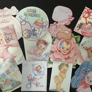 Adorable VINTAGE BABY GIRL, Baby Shower Greeting Card Die Cuts for Card Making BB54 -- Lot of 12
