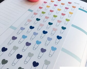 S-147 -- Heart Safety Pins, Baby, Baby Boy, Baby Girl: Planner Stickers ||Perfect 4 Erin Condren, Limelife, Plum Paper, Filofax Planner