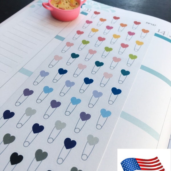 S-147 -- Heart Safety Pins, Baby, Baby Boy, Baby Girl: Planner Stickers ||Perfect 4 Erin Condren, Limelife, Plum Paper, Filofax Planner