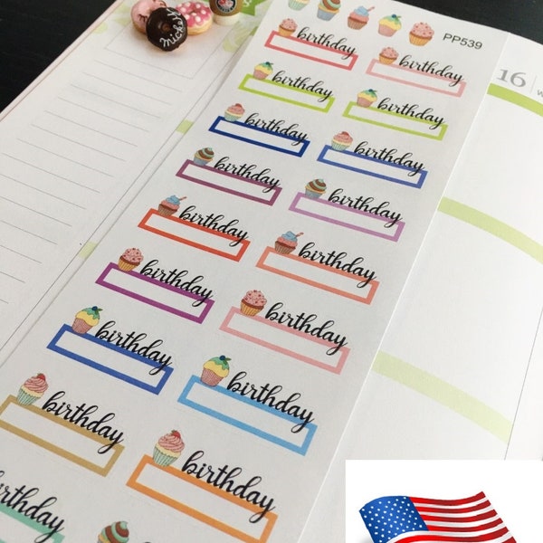 S539 -Happy Birthday,Birthday Cake,Party,Birthday Cupcake Fillable Reminder: Life Planner Sticker,Erin Condren, Limelife, Plum Paper,Filofax