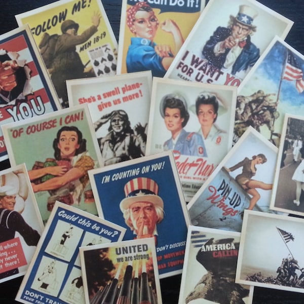 World War II Poster  Die Cuts 4 Scrapbooking, BB17 --  Lot of 16 vintage images
