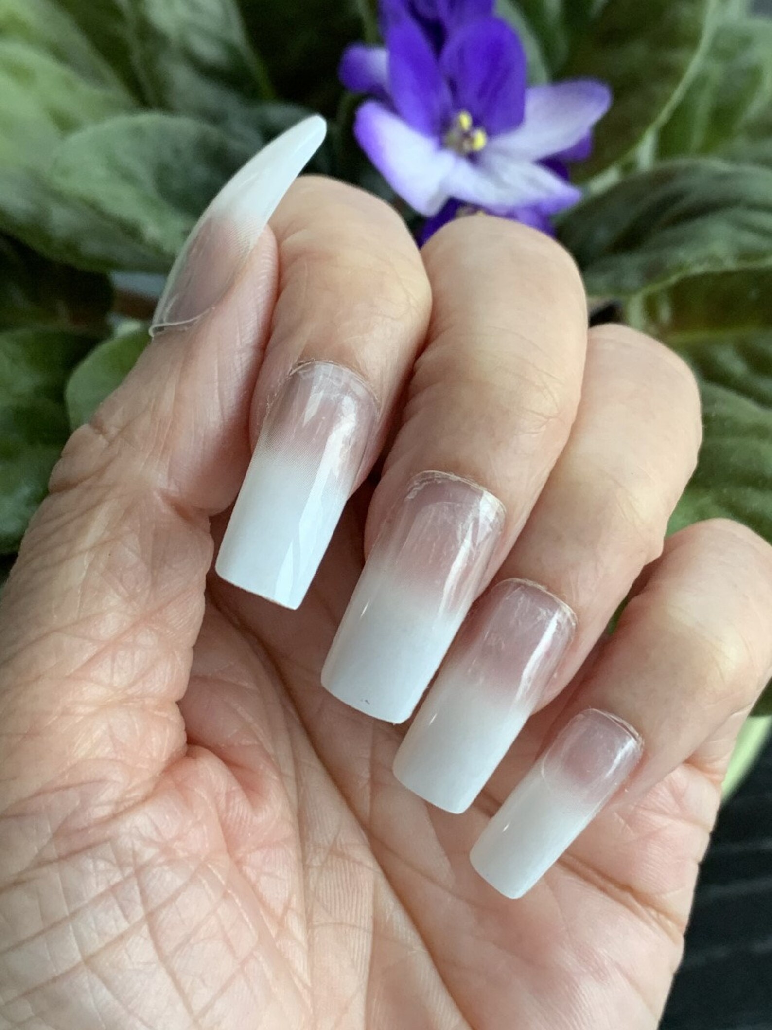 24pcs White Ombre Long Coffin Press On Nails Fake Nails Glue Etsy