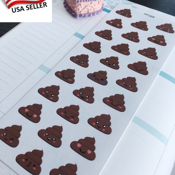 S-368 -- Kawaii Poop Emoji Sh*t, S*ht, Poep, Kawaii Poep: Planner Stickers || Perfect 4 Erin Condren, Limelife, Pruimpapier, Filofax Planners