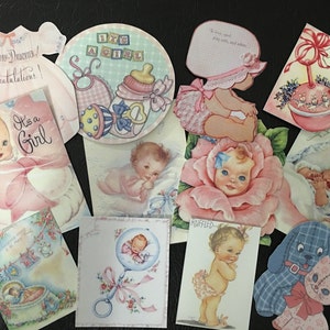 Schattige VINTAGE BABY MEISJE, Baby Shower Wenskaart Die Cuts voor het maken van kaarten BB54 - Veel van 12