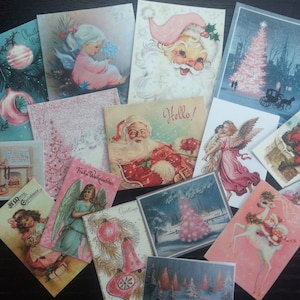 VINTAGE Image Pink Christmas Greeting Cards Die Cuts Cardstock/ Sticker Paper for Scrapbooking -- BB07B/59/43/36/48/57/56/49/52