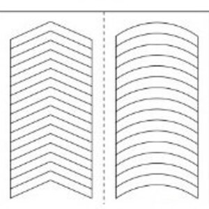 May include: Two sets of eyelash stencils, one with a chevron pattern and the other with a curved pattern. The stencils are designed to help apply false eyelashes.