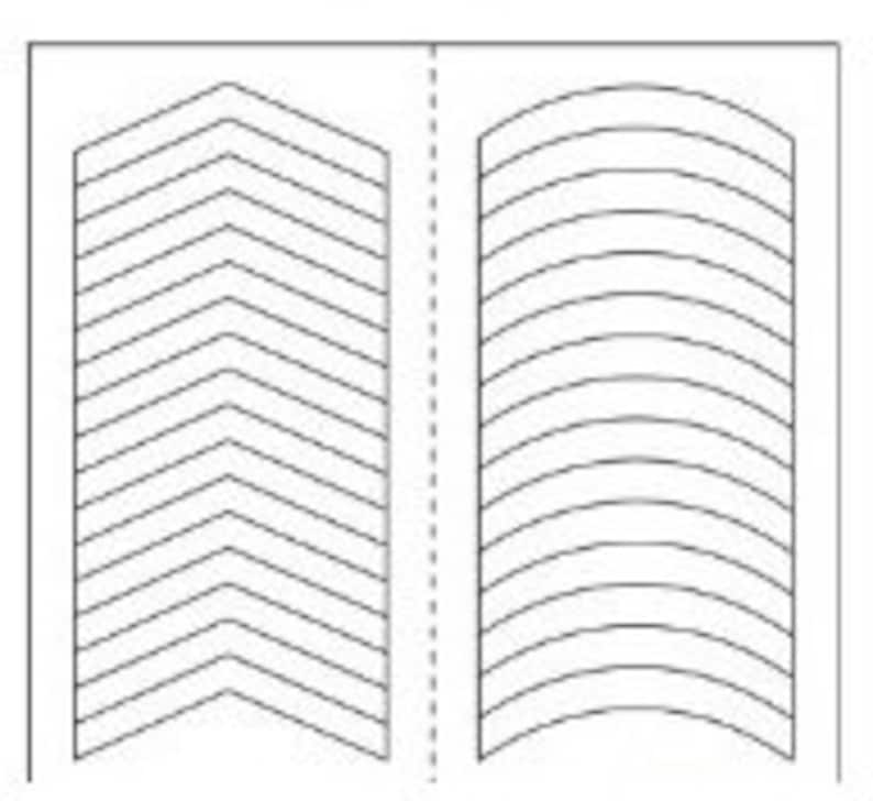 May include: Two sets of eyelash stencils, one with a chevron pattern and the other with a curved pattern. The stencils are designed to help apply false eyelashes.