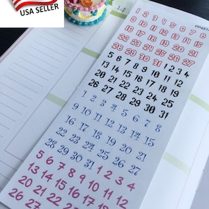 Couvertures de date, numéros quotidiens, numéros de script, autocollants de planificateur de numéros de date || Erin Condren, Limelife, Papier prune S-451A-C