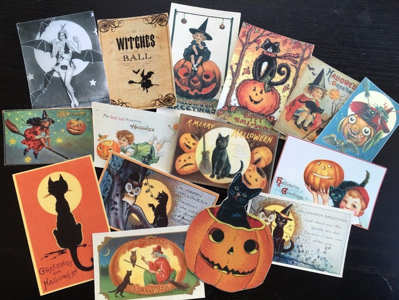 NB10 -Vintage images of Trick or Treat,Halloween,Holiday, Pumpkin, Costumes, Ghosts, Scary Greeting Card's  Die Cuts 4 Scrapbooking 