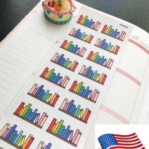 May include: A sheet of colorful book-themed stickers with a bookshelf design. The stickers are arranged in rows and feature different colored books on each shelf. The text "PP580" is printed on the sheet.