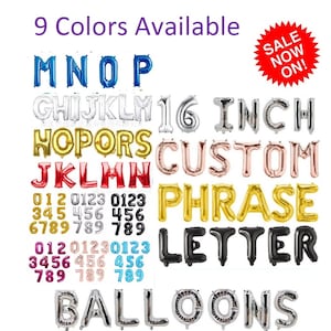Letter, Number Foil Balloons 16" (9 Color Available ) Create Your Own Phrase/Name/Number/Word, Red, Black, Gold, Blue, Rose Gold & Silver