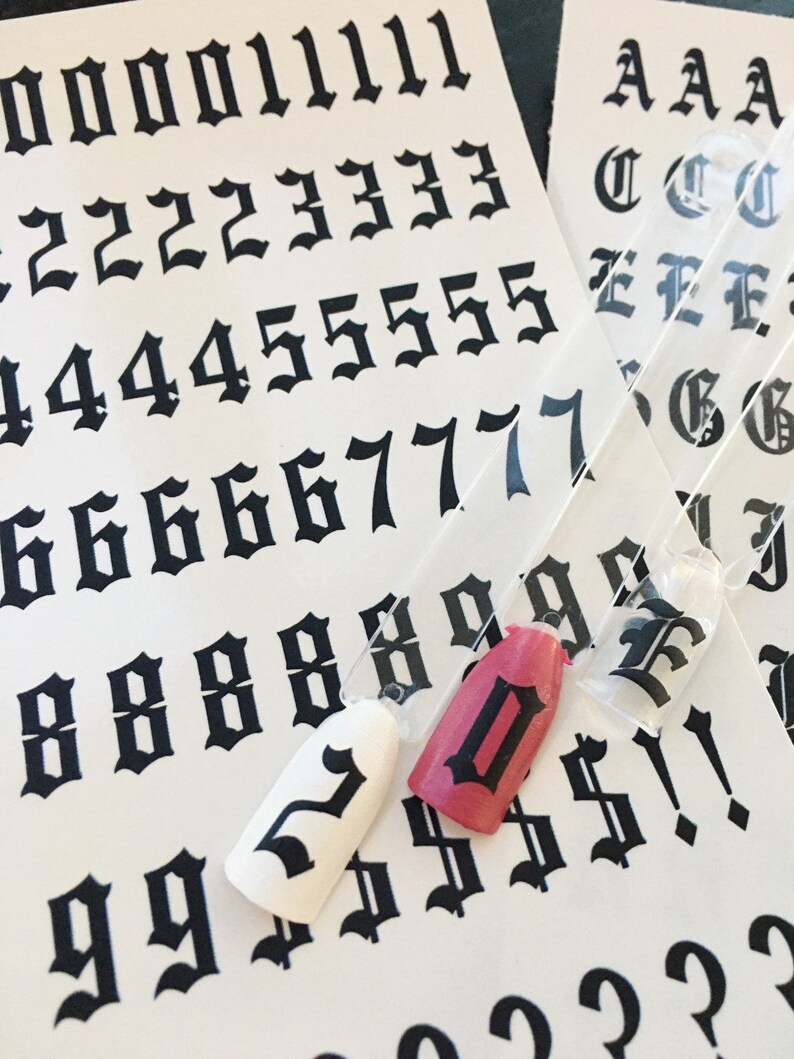 87 letter / number Old English Nail Sticker Clear Water Slide | Etsy