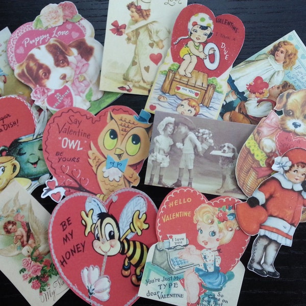 Adorable VINTAGE VALENTINE Greeting Card Die Cuts for Card Making -- BB42 -- Lot of 13