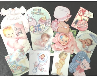Vintage Baby Girl Die Cuts: Card Making Embellishments - Lot of 12