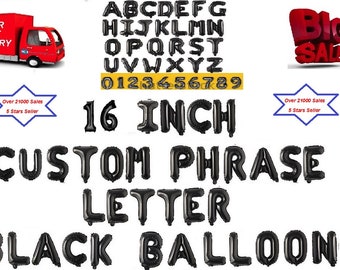 Black Letter Balloons 16 Inch: Custom Name, Birthday, Graduation