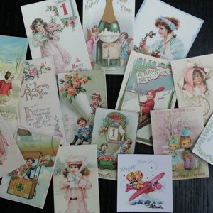 FELICE ANNO NUOVO Biglietti di auguri Tagli per la produzione di carte, BB39 -- Lotto di 15 Vintage